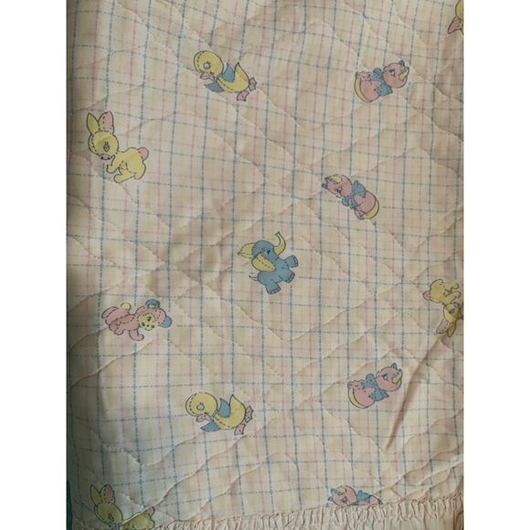 Vintage Baby Quilt Blanket – Pastel Animals, Quilted, Satin Trim – 1980s Style - Picture 7 of 7